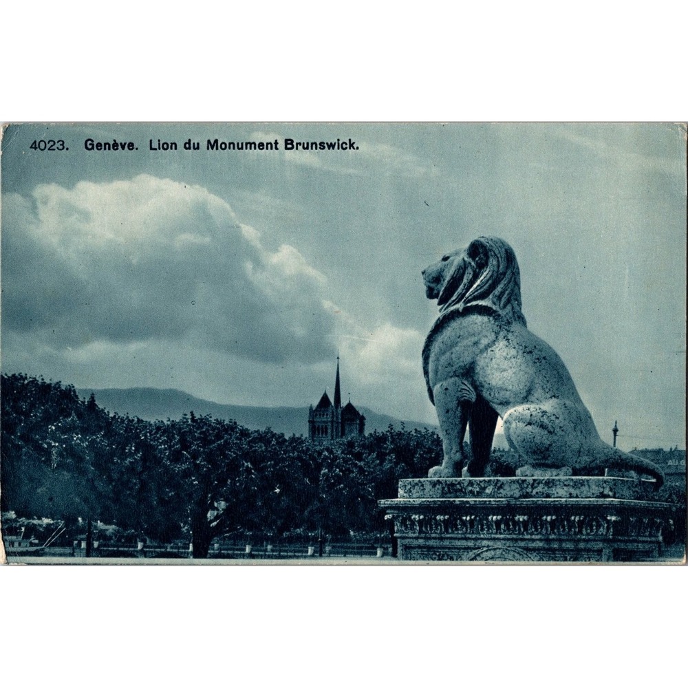 Vintage Genève Lion du Monument Brunswick Postcard‎ 1929 Swiss Mail